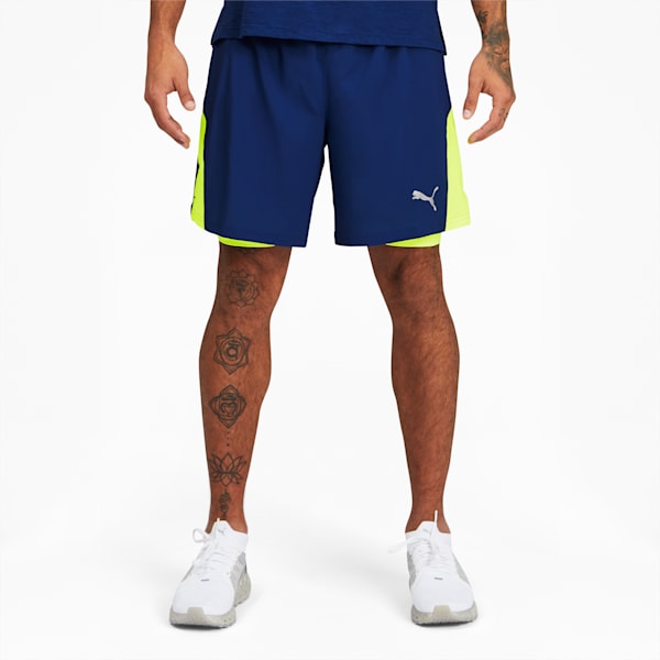 Shorts Running 2 en 1 de 7" Favourite para Hombre, Elektro Blue-Yellow Alert, extralarge